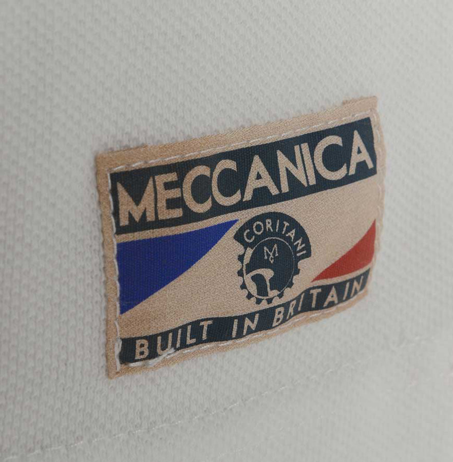 Meccanica Clothing Classic Men's British Made Cotton Piquet Polo Pit Lane White Motif
