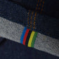 Meccanica raw denim blue straight leg jeans World Champion leg liner detail