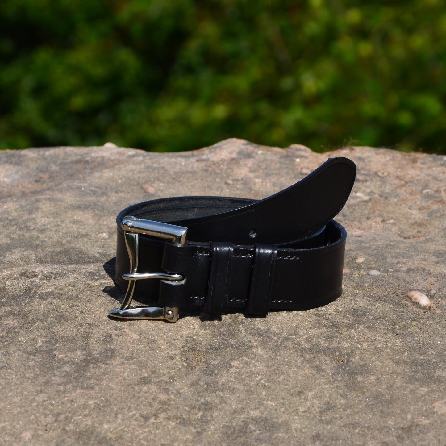 vegetable tanned black leather belt firemans quick release nickel buckle