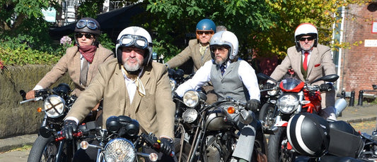 five gentlemen on motorcycles