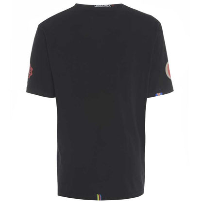 Men’s British-made black cotton logo T-shirt by Meccanica with Centurion emblem screen print. Back