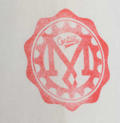 Men’s British-made white cotton Enjoy graphic T-shirt by Meccanica with vintage racing-style screen print and cog detail.