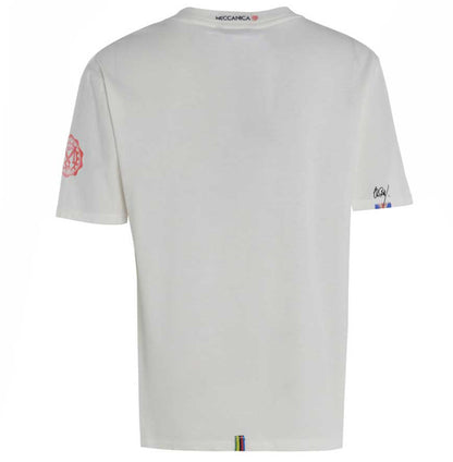 Men’s British-made white ecru cotton Toolbox graphic T-shirt by Meccanica with vintage motorsport-inspired screen print. Rear