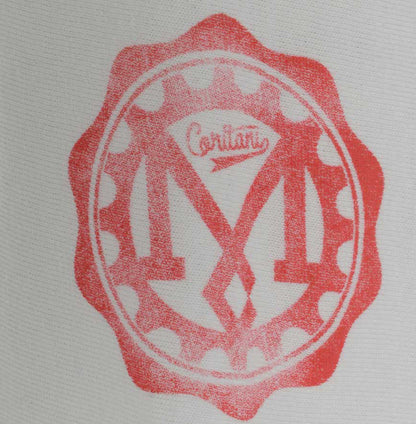 Men’s British-made white ecru cotton Toolbox graphic T-shirt by Meccanica with vintage motorsport-inspired screen print cog detail.