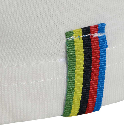 Men’s British-made white ecru cotton Toolbox graphic T-shirt by Meccanica with vintage motorsport-inspired screen print and world champion tape loop