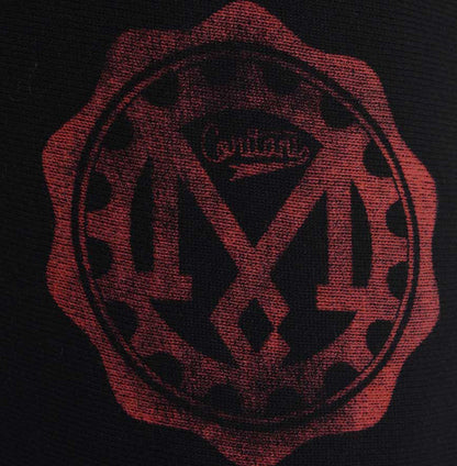 Men’s British-made black cotton Toolbox graphic T-shirt cog detail by Meccanica with vintage motorsport workshop print.