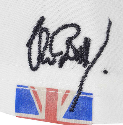 Men’s British-made white cotton Parts graphic T-shirt by Meccanica with vintage workshop-inspired screen print with Union Jack labels.