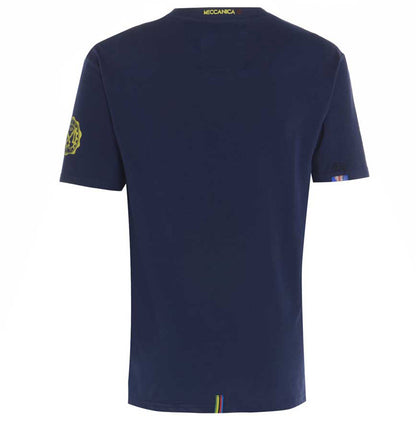 Men’s British-made navy blue cotton Fun graphic T-shirt by Meccanica with retro sporting screen print. Rear