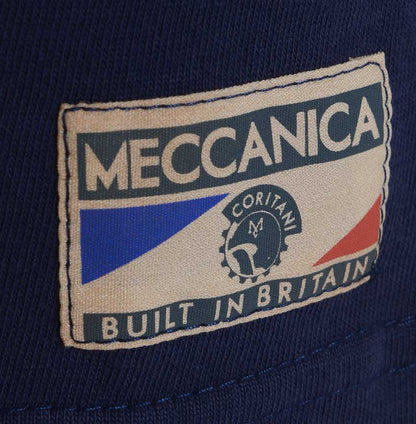 Men’s British-made navy blue cotton Fun graphic T-shirt by Meccanica with retro sporting labels