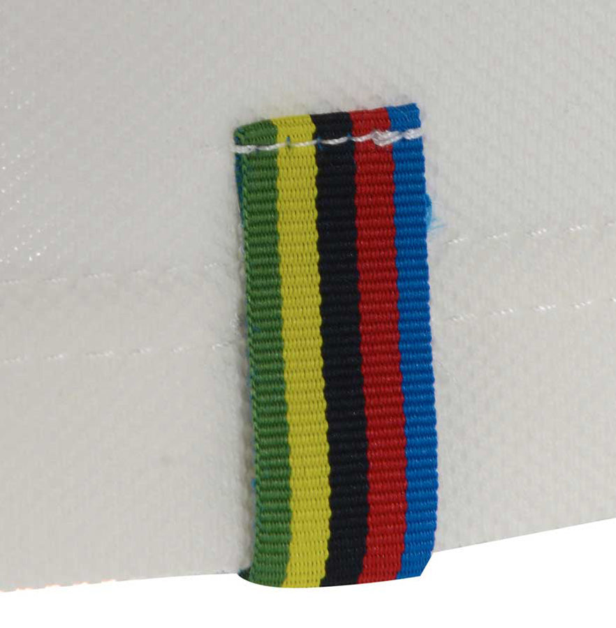 Meccanica Clothing white polo World Champion rainbow detail on back seam