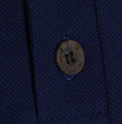 Meccanica-british-made-cotton polo-shirt-navy-blue-screen-printed button