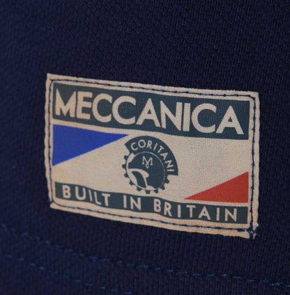 Meccanica-british-made-cotton polo-shirt-navy-blue-screen-printed label
