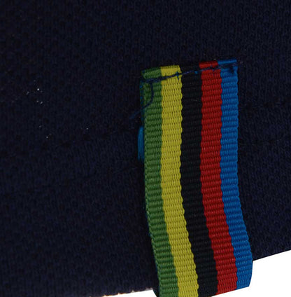 Men’s British-made cotton piqué zip neck polo shirt with Union Flag print, retro cycling styling and rear pocket by Meccanica. Chapionship loop