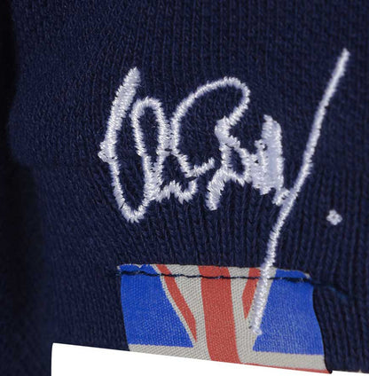 Men’s British-made cotton piqué zip neck polo shirt with Union Flag print, retro cycling styling and rear pocket by Meccanica. union-jack- badge