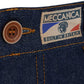 Meccanica raw denim blue straight leg jeans button and Built In Britain detail
