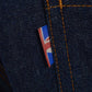 Meccanica raw denim blue straight leg jeans Union Jack tag detail