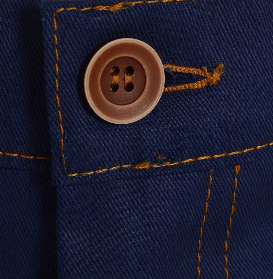 Button detail Cotton British made blue narrow leg chino jeans - triple stitched