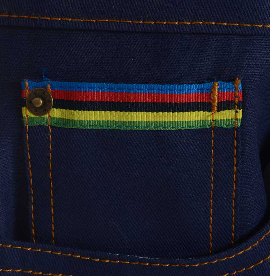 Brass stud detail Cotton British made blue narrow leg chino jeans & triple stitched