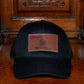 baseball cap black with leather badge