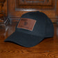 black cotton baseball cap leather badge