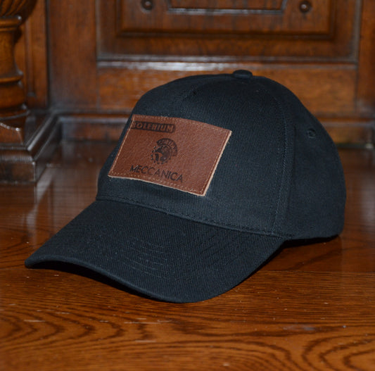 black cotton baseball cap leather badge