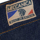 Meccanica hand made in UK triple stitched jeans raw denim narrow leg belt label