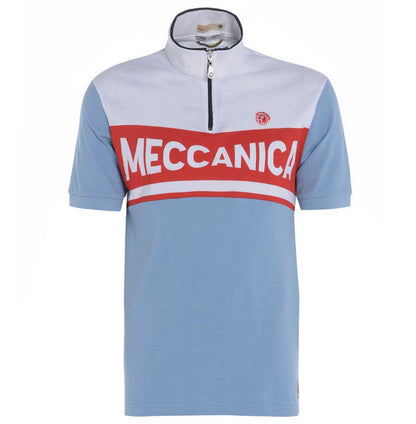 Meccanica british made cotton polo-shirt skyblue white front