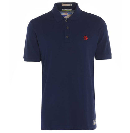 Meccanica-british-made-cotton polo-shirt-navy-blue-screen-printed 