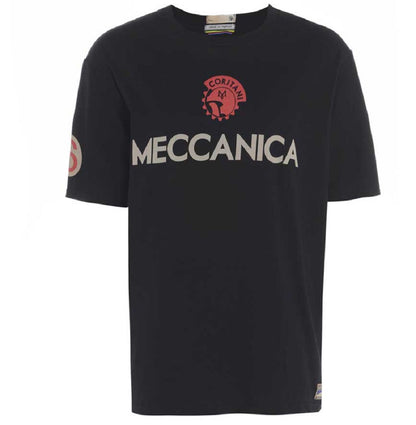Men’s British-made black cotton logo T-shirt by Meccanica with Centurion emblem screen print.