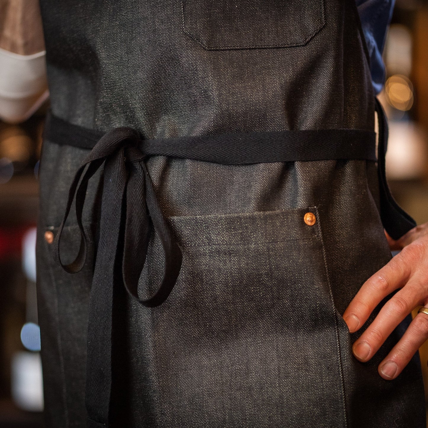 selvedge denim apron front tie