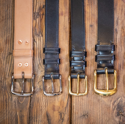 leather belts nickel and brass buckles