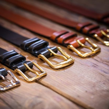 black and brown leather belts brass buckles