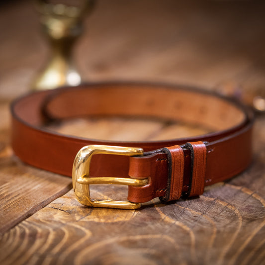english made saddlery leather belt brass buckle