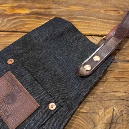 selvedge denim apron detachable leather strap chicago screws